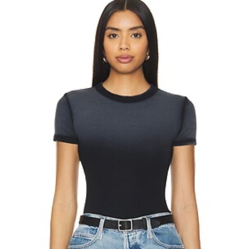 Cotton Citizen Verona Crew Ribbed Short Sleeve Tee, Black Cast, S